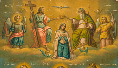 A presumably Romanian orthodox icon, 'The Assumption of Mary', signed Teodorescu, dated 1863