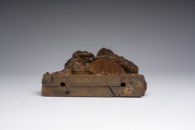 A Flemish oak group depicting Saint Anne teaching Mary to read, 19th C.