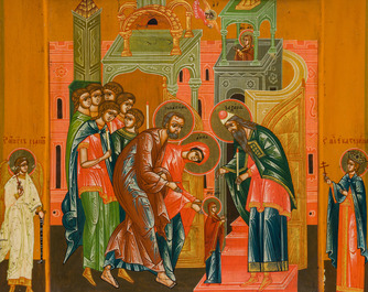 A Russian orthodox 'Presentation of Mary in the temple' icon, 19th C.