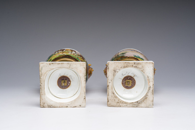 A pair of Brussels porcelain Empire vases with hunting parties, Chappel and Panneel, first half 19th C.