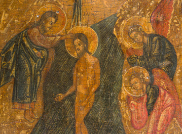 Two Russian orthodox icons, 'Mother of God' and 'Baptism of the Lord' (Theophany), 19th C.