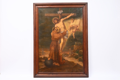 European school, follower of Bartolom&eacute; Esteban Murillo (1618-1682): The descent of Christ from the cross by Saint Francis, oil on canvas, 19th/20th C.