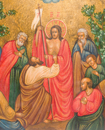 An oval Russian orthodox icon, 'Doubting of Thomas', first half 19th C.