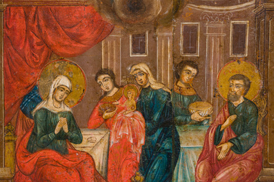 A Russian orthodox 'The birth of Mary' icon, 19th C.