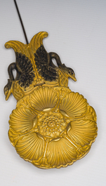 A French bronze mounted ebonized wooden column mantel clock, 19th C.