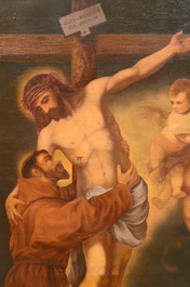 European school, follower of Bartolom&eacute; Esteban Murillo (1618-1682): The descent of Christ from the cross by Saint Francis, oil on canvas, 19th/20th C.
