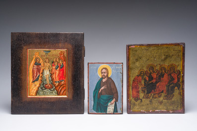 Three various Russian and Greek orthodox icons, 19th/20th C.