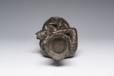 A Gothic Revival gilt bronze sculpture of the Virgin with Child, 19th C.