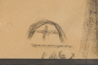 Monogramm&eacute; A.M. (?, probablement Auguste Mambour, 1896-1968): Portrait d'une dame africaine, fusain sur papier, dat&eacute; 1942