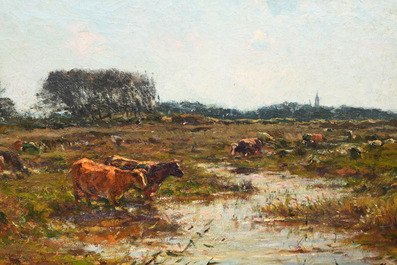 Franz Courtens (1854-1943): Marshy landscape with cows, oil on canvas