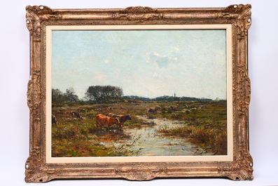 Franz Courtens (1854-1943): Marshy landscape with cows, oil on canvas