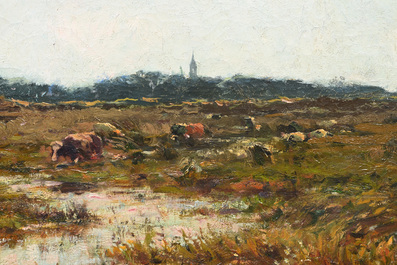 Franz Courtens (1854-1943): Marshy landscape with cows, oil on canvas
