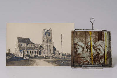 Three Gothic Revival painted and stained glass fragments, 19th C.