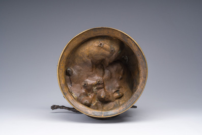 Pierre-Jules M&egrave;ne (1810-1879): Hunting companion with his dogs, brown patinated bronze