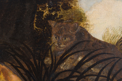 European school, follower of Frans Snijders (1579-1657): A fox defends prey from wild cats, oil on canvas, early 18th C.