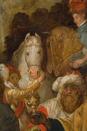 Prague school: The adoration of the magi, oil on panel, 17th C.