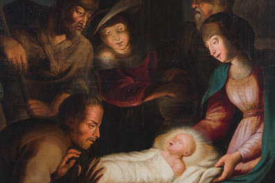 European school: The adoration of the shepherds, oil on canvas, ca. 1700