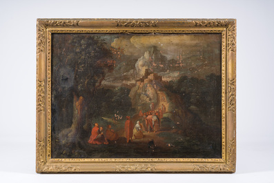 Prague School: Christ and the woman taken in adultery, oil on canvas, 17th C.