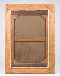 Hubert Malfait (1898-1971): Twee woonwagenbewoners en een ezel in een landschap, olie op doek