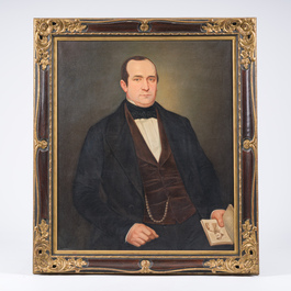 Ecole belge: Double portrait de Joos Gorik Borginon et Barbara Hendrica Lindemans, huile sur toile, 20&egrave;me si&egrave;cle