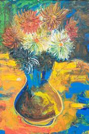 Etienne Le Compte (1931-2010): Still life with flowers and fruit, oil on canvas