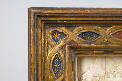 A museal and impressive carved ivory relief depicting a battle from the Hundred Years' War, probably Dieppe, 19th C.