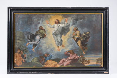 French school, follower of Raphael (1483-1520): The transfiguration of Jesus, oil on canvas, 17th C.