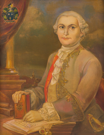 &Eacute;cole belge: Double portrait de Pieter-Philips van Hille et Marie-Caroline Cadock, huile sur toile, dat&eacute; 1785, 20&egrave;me si&egrave;cle