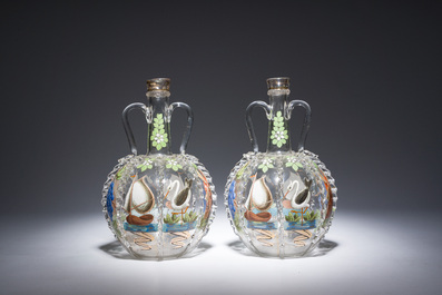 A pair of painted glass flasks, probably Dutch, 18th/19th C.