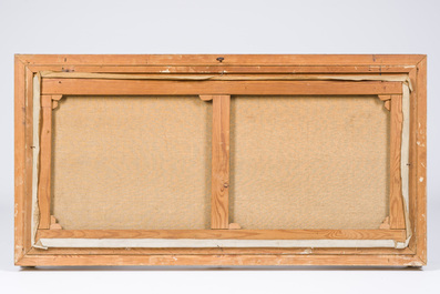 Edmond Verstraeten (1870-1956): Rivierlandschap bij een ondergaande zomerzon, olie op doek