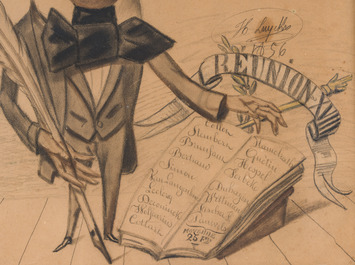 H. Luyckx (19&egrave;me si&egrave;cle): 'R&eacute;union des XVIII', techniques mixtes sur papier, dat&eacute; 1856