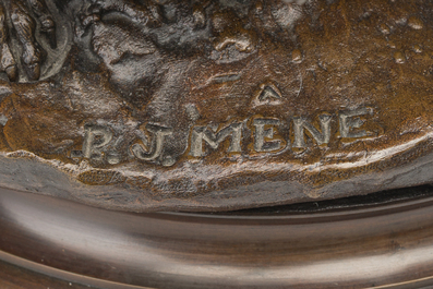 Pierre-Jules M&egrave;ne (1810-1879): Hunting companion with his dogs, brown patinated bronze