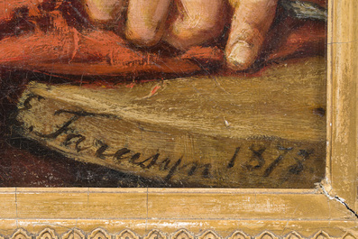 Edgard Farasyn (Edgar Farasijn, 1858-1938): 'Grand-m&egrave;re', olie op doek, gedateerd 1878