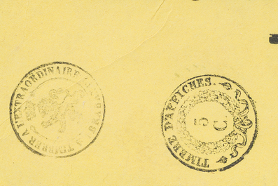 A sales poster for a sale of furniture, household goods and livestock at the boarding school Ledeberg-Pamel nearby Roosdaal, 1869