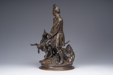 Pierre-Jules M&egrave;ne (1810-1879): Hunting companion with his dogs, brown patinated bronze