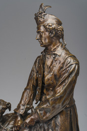 Pierre-Jules M&egrave;ne (1810-1879): Hunting companion with his dogs, brown patinated bronze