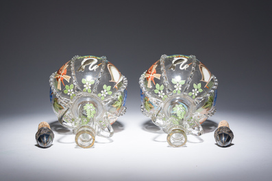 A pair of painted glass flasks, probably Dutch, 18th/19th C.