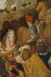Prague school: The adoration of the magi, oil on panel, 17th C.