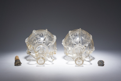 A pair of engraved glass flasks, probably Dutch, 18th/19th C.