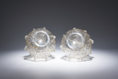 A pair of engraved glass flasks, probably Dutch, 18th/19th C.