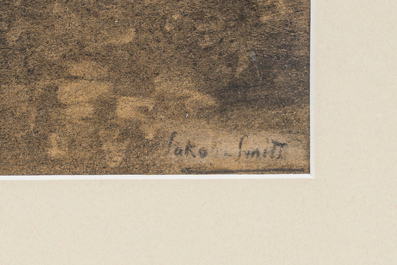 Jakob Smits (1855-1928, attribu&eacute; &agrave;): Paysage forestier, fusain sur papier