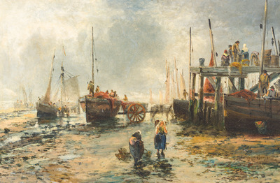 Samuel Bough (1822-1878): Le retour de la p&ecirc;che, huile sur toile, dat&eacute; 1869