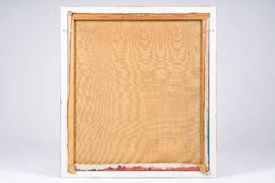 Constant Lambrecht (1915-1993): Dame met broche poserend in een interieur, olie op doek