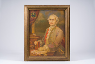 &Eacute;cole belge: Double portrait de Pieter-Philips van Hille et Marie-Caroline Cadock, huile sur toile, dat&eacute; 1785, 20&egrave;me si&egrave;cle