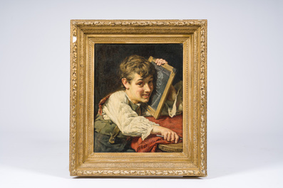 Edgard Farasyn (Edgar Farasijn, 1858-1938): 'Grand-m&egrave;re', olie op doek, gedateerd 1878