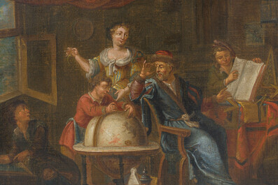 Flemish school, in the manner of Gerard Thomas (1663-1720): The studio of the astronomer-geographer, oil on canvas, first half 18th C.