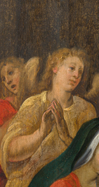 Prague school: The adoration of the magi, oil on panel, 17th C.