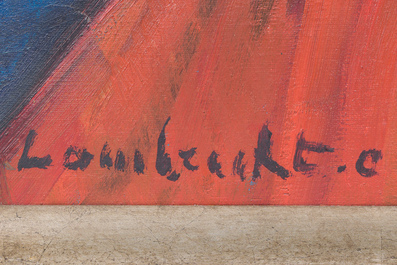 Constant Lambrecht (1915-1993): Dame met broche poserend in een interieur, olie op doek