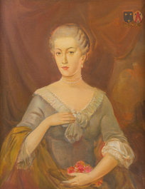 &Eacute;cole belge: Double portrait de Pieter-Philips van Hille et Marie-Caroline Cadock, huile sur toile, dat&eacute; 1785, 20&egrave;me si&egrave;cle