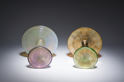 Koloman Moser (1868-1918, follower of): A pair of 'Vulkan' iridescent glass vases, 20th C.